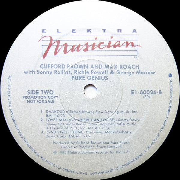 Clifford Brown/Max Roach* Featuring Sonny Rollins, Richie Powell & George Morrow : Pure Genius (Volume One) (LP, Album, Promo, SRC)