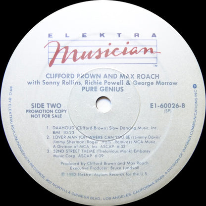 Clifford Brown/Max Roach* Featuring Sonny Rollins, Richie Powell & George Morrow : Pure Genius (Volume One) (LP, Album, Promo, SRC)