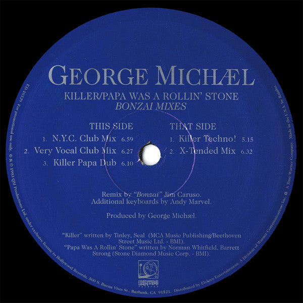 George Michael : Killer / Papa Was A Rollin' Stone (Bonzai Mixes) (12", Promo)