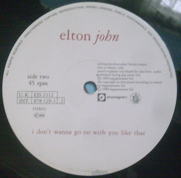 Elton John : Club At The End Of The Street / Whispers (12")