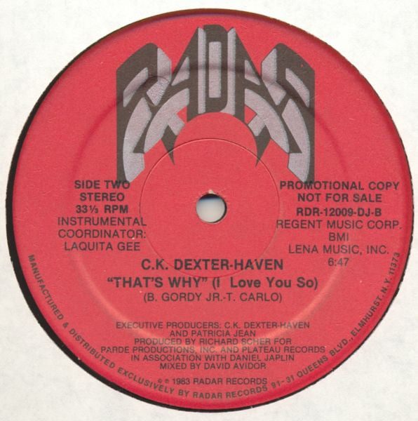 C.K. Dexter-Haven : That's Why (I Love You So) (12", Promo)