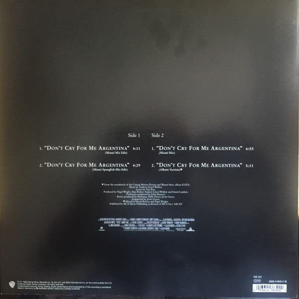 Madonna : Don't Cry For Me Argentina (12")