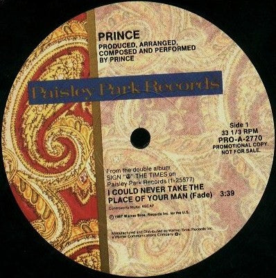 Prince : I Could Never Take The Place Of Your Man (12", Single, Promo)