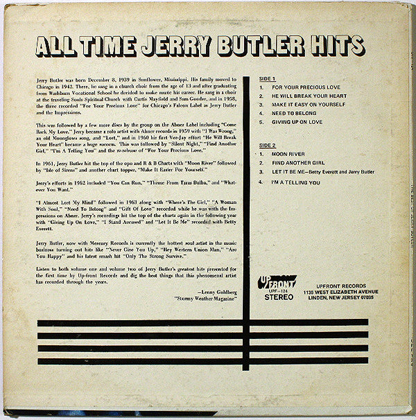 Jerry Butler : All Time Jerry Butler Hits (LP, Comp)