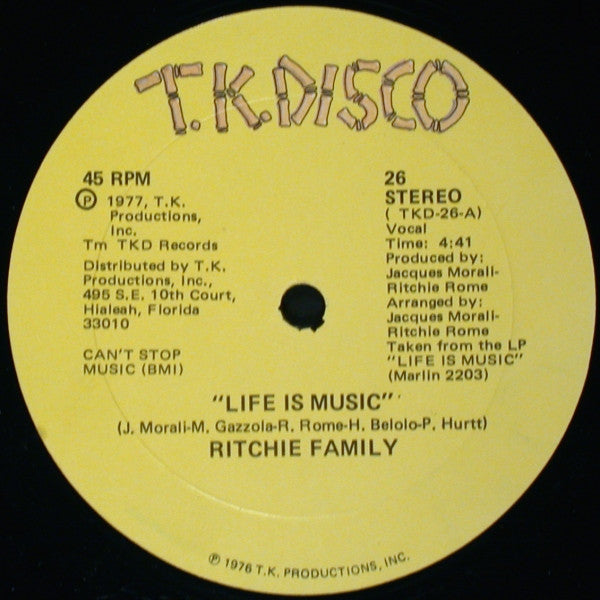 The Ritchie Family : Life Is Music / Lady Luck (12")