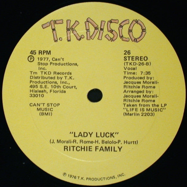 The Ritchie Family : Life Is Music / Lady Luck (12")