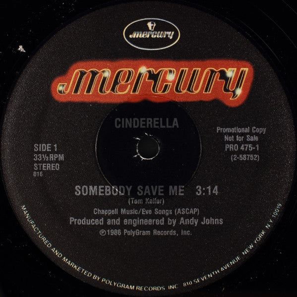 Cinderella (3) : Somebody Save Me (12", Promo)