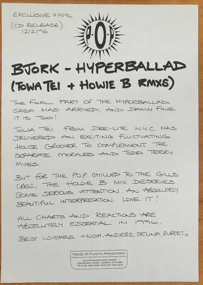 Björk : Hyperballad (T. Tei / Howie B. Mixes) (12", Single, Promo)