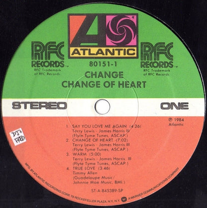 Change : Change Of Heart (LP, Album, SP )