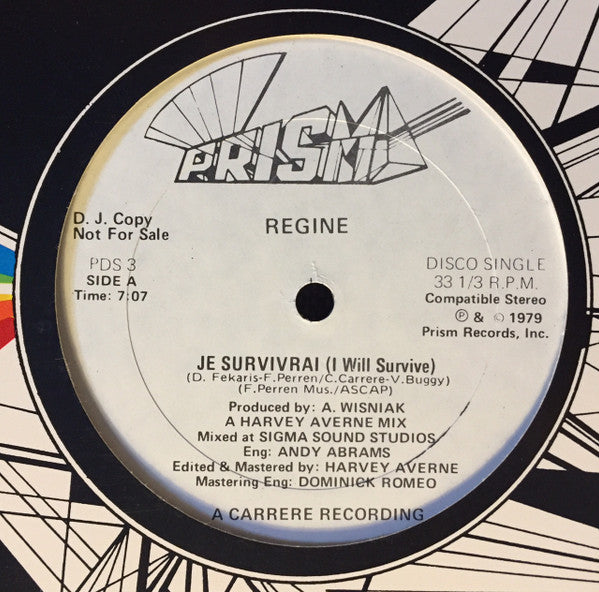 Régine : Je Survivrai (I Will Survive) / I'll Never Stop Dancin' (12", Promo)