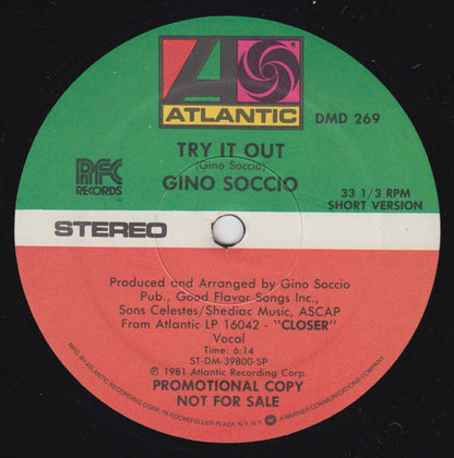 Gino Soccio : Try It Out (12", Single, Promo, SP )