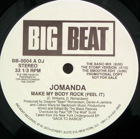 Jomanda : Make My Body Rock (Feel It) (12", Promo)