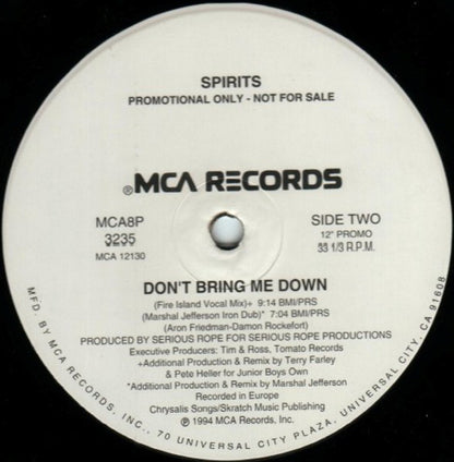 Spirits : Don't Bring Me Down (12", Single, Promo)