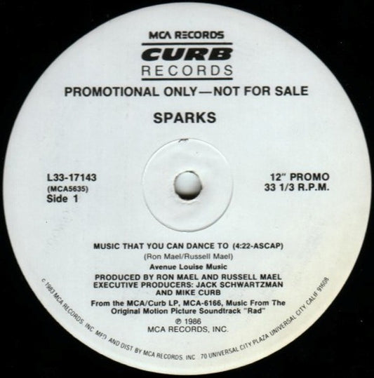 Sparks : Music That You Can Dance To (12", Single, Promo)