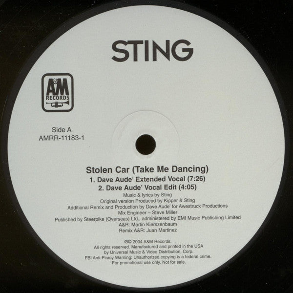 Sting : Stolen Car (Take Me Dancing) (2x12", Promo)