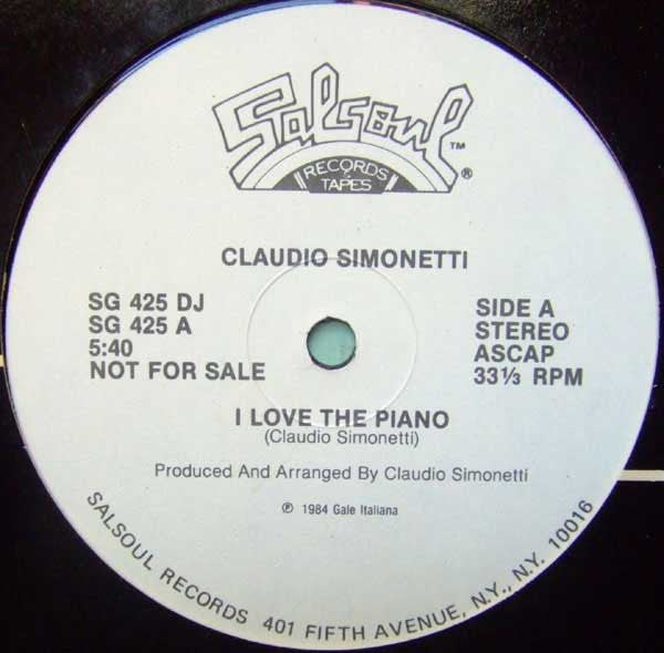 Claudio Simonetti : I Love The Piano (12", Single, Promo)
