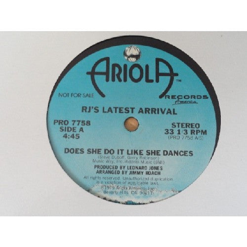 R.J.'s Latest Arrival : Does She Do It Like She Dances (12", Promo)