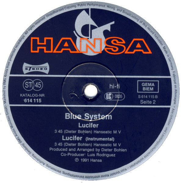 Blue System : Lucifer (12", Maxi)