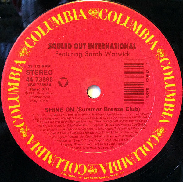 Souled Out International* Featuring Sarah Warwick : Shine On (12")
