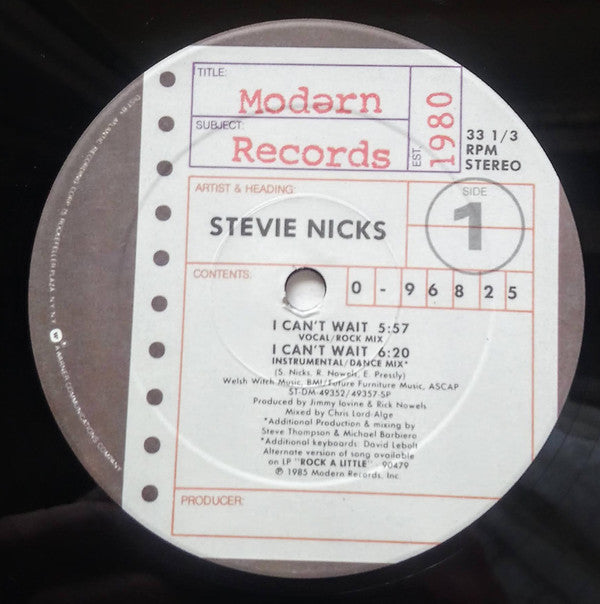 Stevie Nicks : I Can't Wait (12")