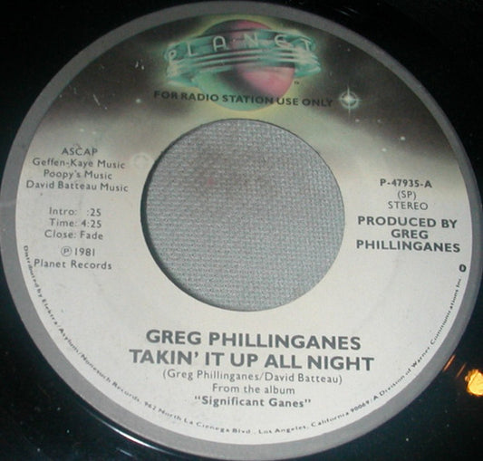 Greg Phillinganes : Takin' It Up All Night (7", Mono, Promo)