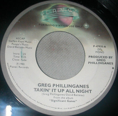 Greg Phillinganes : Takin' It Up All Night (7", Mono, Promo)
