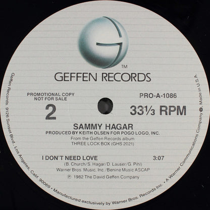 Sammy Hagar : Your Love Is Driving Me Crazy / I Don't Need Love (12", Promo)