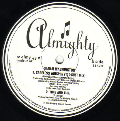 Sarah Washington : Careless Whisper (12", Promo)