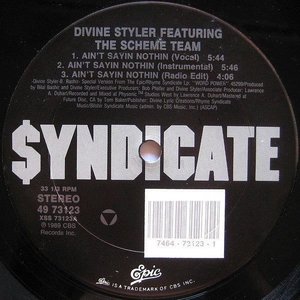 Divine Styler Featuring The Scheme Team : Ain't Sayin Nothin / Tongue Of Labyrinth (12", Single)
