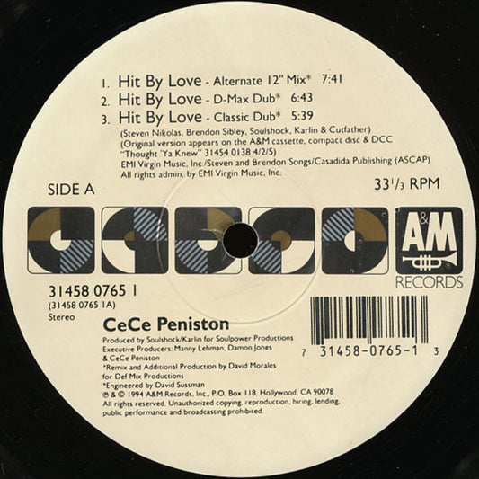 Ce Ce Peniston : Hit By Love (12", Single)