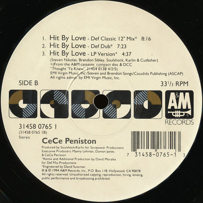Ce Ce Peniston : Hit By Love (12", Single)