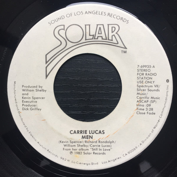 Carrie Lucas : Men / I Just Can't Do Without Your Love (7", Single, Promo)