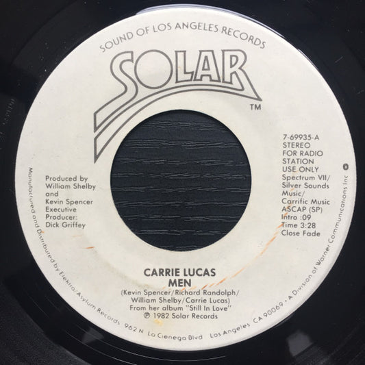 Carrie Lucas : Men / I Just Can't Do Without Your Love (7", Single, Promo)