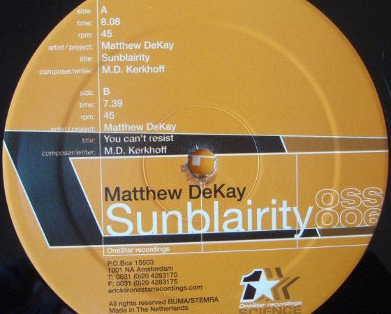 Matthew Dekay : Sunblairity (12")