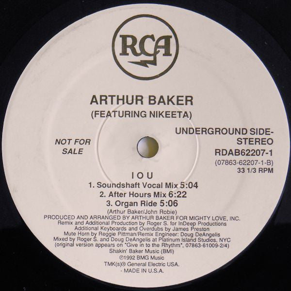 Arthur Baker Featuring Nikeeta : I.O.U. (12", Single, Promo)