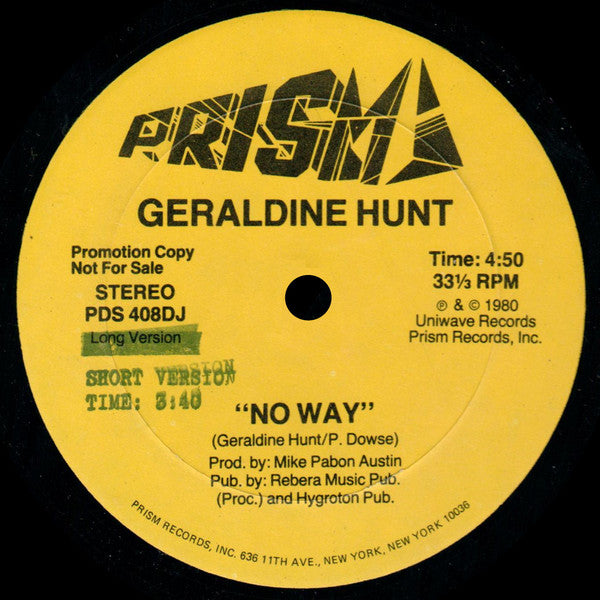 Geraldine Hunt : No Way (12", Promo)