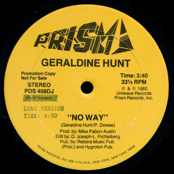Geraldine Hunt : No Way (12", Promo)