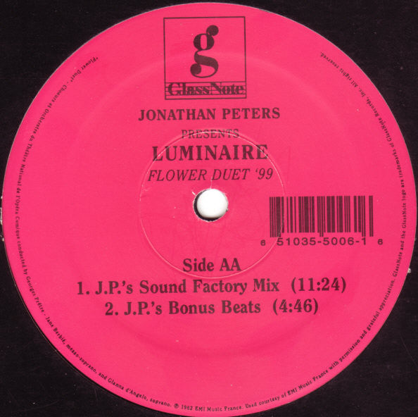 Jonathan Peters Presents Luminaire : Flower Duet '99 (12")
