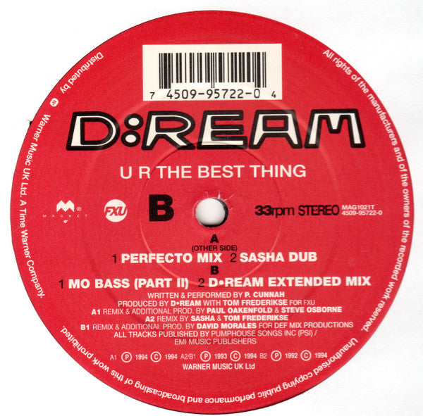 D:Ream : U R The Best Thing (Mixes By D•Ream / Paul Oakenfold / Sasha / David Morales) (12", Single, Dam)