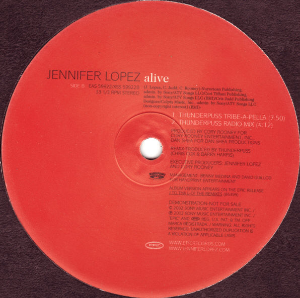 Jennifer Lopez : Alive (The Thunderpuss Remixes) (12", Single, Promo)