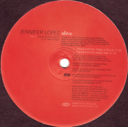 Jennifer Lopez : Alive (The Thunderpuss Remixes) (12", Single, Promo)