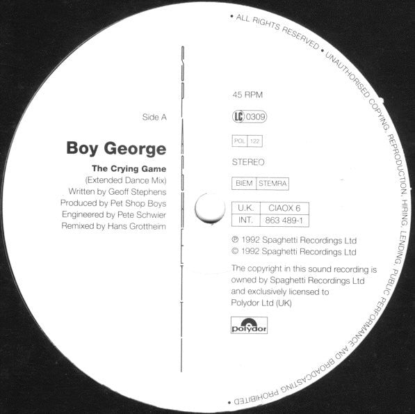 Boy George : The Crying Game (12", Single)