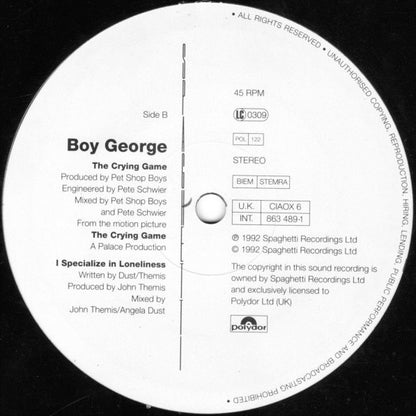 Boy George : The Crying Game (12", Single)