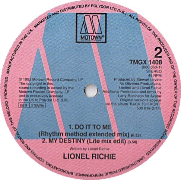 Lionel Richie : My Destiny (12", Single)