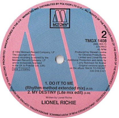 Lionel Richie : My Destiny (12", Single)