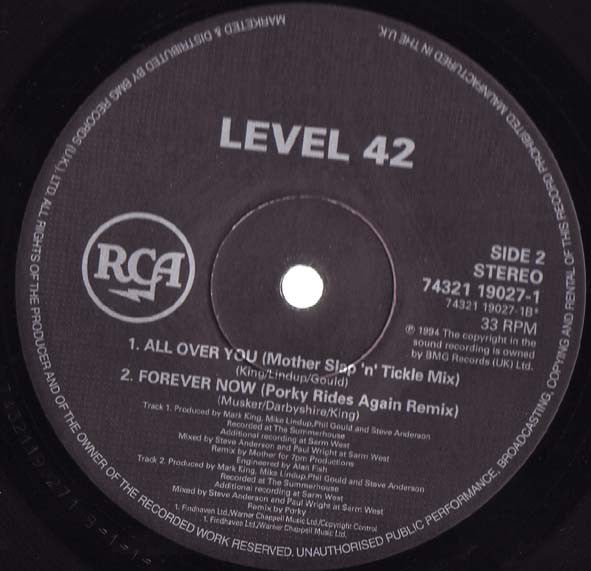 Level 42 : Forever Now / All Over You (12", Single)