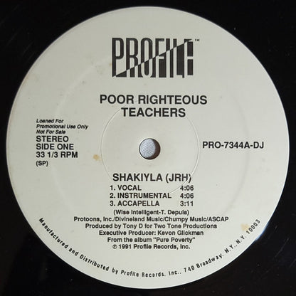 Poor Righteous Teachers : Shakiyla (JRH) (12", Single, Promo)