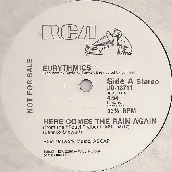 Eurythmics : Here Comes The Rain Again (12", Promo)