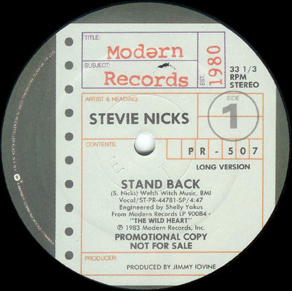 Stevie Nicks : Stand Back (12", Promo, SP )