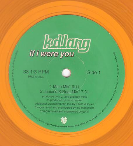 k.d. lang : If I Were You (12", Promo, Cle)